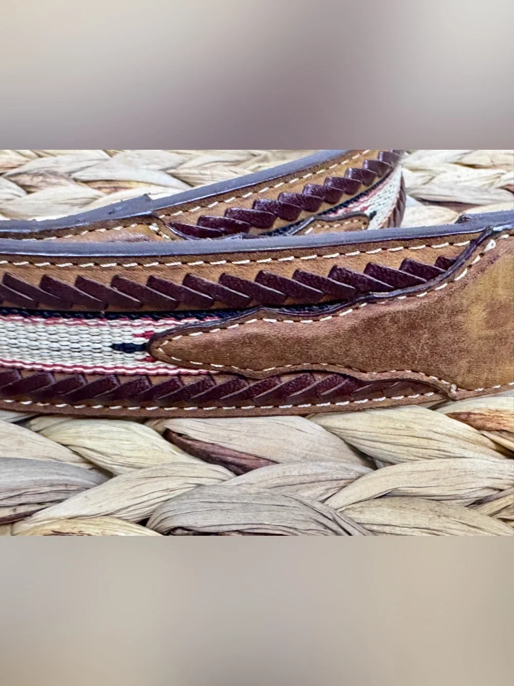 Silver Creek Men's Leather Western Belt Size 34 Southwestern Woven Brown